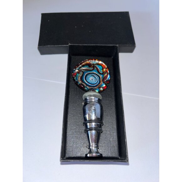 Handcrafted Vibrant Swirl Glass Wine Bottle Stopper With Gift Box – Great For Wi - Picture 3 of 4